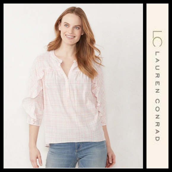 LC Lauren Conrad Tops - LC Lauren Conrad Printed Ruffle Sleeve Blouse NWT